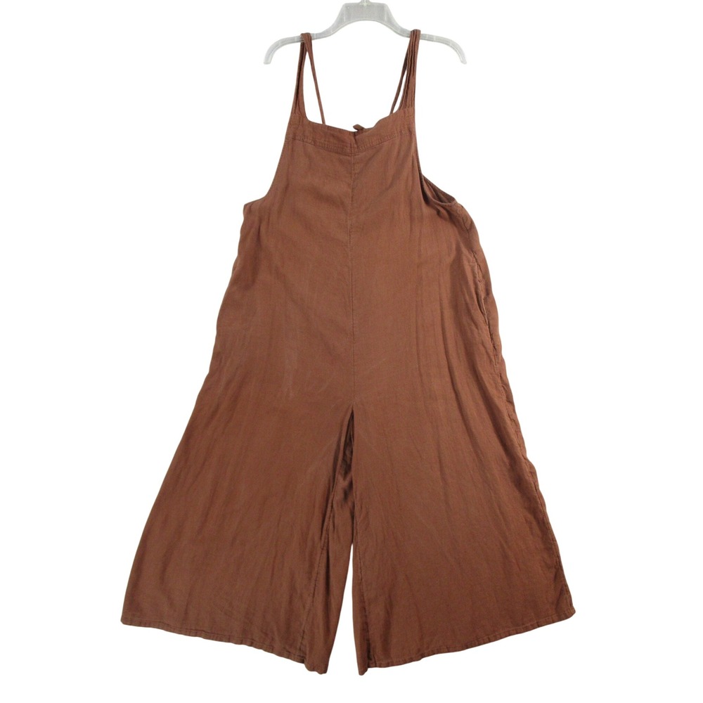 Haute Hippie Style Brown Linen Blend Wide Leg Jumpsuit XL Boho Culottes